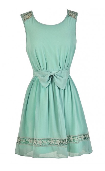 Mint Bow Dress, Mint A-Line Dress, Cute Mint Dress, Mint Party Dress ...