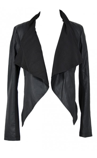 Vegan Leather Open Jacket in Black Lily Boutique
