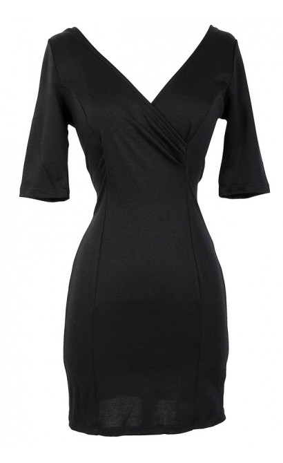 Crossover Fitted Dress With Exposed Zipper in Black Lily Boutique