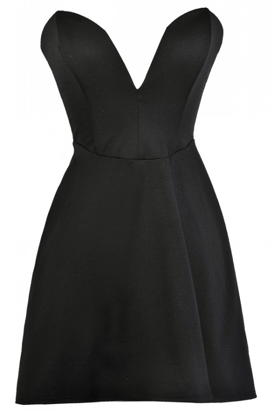 black strapless a line dress