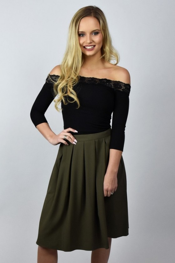 Pleated A-Line Skirt in Green