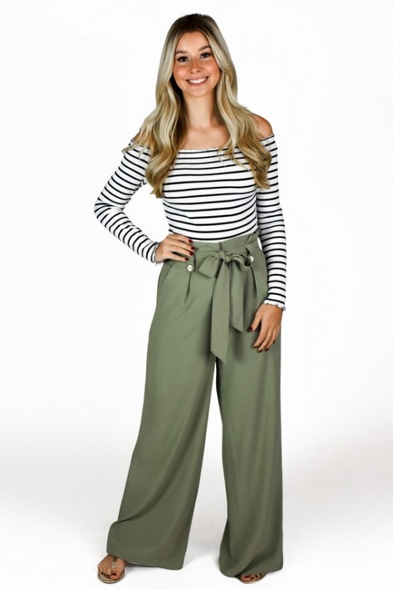 Cute Light Olive Green Wide Leg Tie Front Pants | Cute Green Summer Juniors  Pants | Lily Boutique