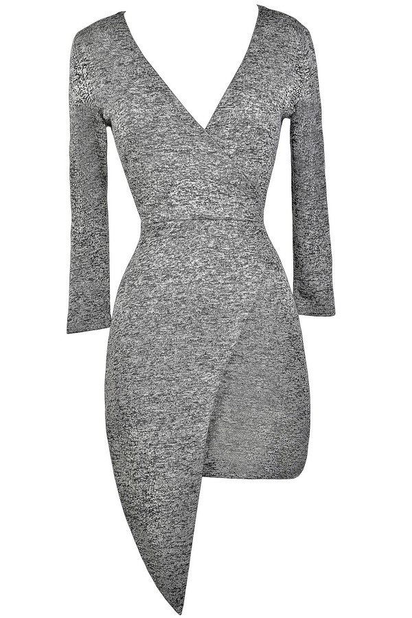 Grey Wrap Dress, Cute Grey Dress, Grey Cocktail Dress, Grey Party Dress ...