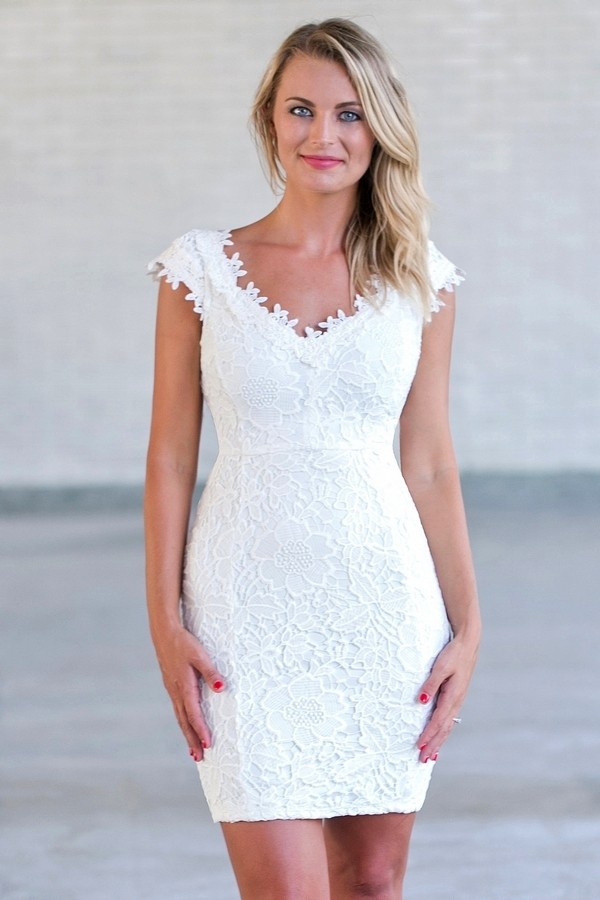 Off White Lace Cocktail Dress | Rehearsal Dinner Dress | Lily Boutique