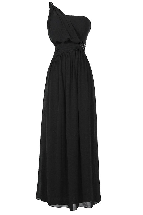 One Shoulder Embellished Maxi Dress in Black Lily Boutique