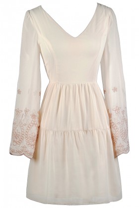 Cream Bell Sleeve Dress, Embroidered Bell Sleeve Dress, Cute Cream Dress, Bohemian Hippie Dress, Cute Boho Dress