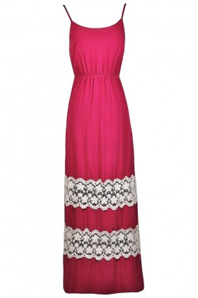 Hot Pink Crochet Lace Maxi Dress, Fuchsia Maxi Dress, Bright Pink Maxi Dress, Cute Summer maxi Dress, Pink Summer Maxi Dress, lace Trim Maxi Dress