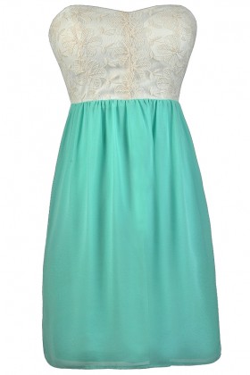Beige and Mint Embroidered Dress, Mint Sundress, Cute Summer Dress, Mint and Ivory Dress