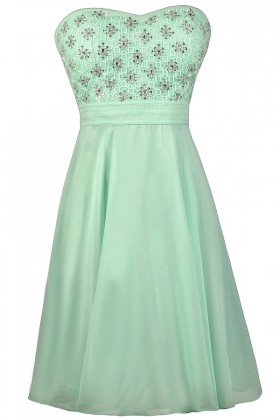 Mint Beaded Dress, Mint Prom Dress, Mint Homecoming Dress, Mint Strapless Dress, Cute Mint Dress