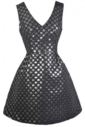 Black and Silver Dot A-Line Party Dress