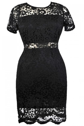 Black Lace Plus Size Cocktail Party Dress