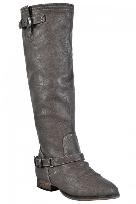 Grey Riding Boots, Cute Fall Boots, Red Zipper Boots