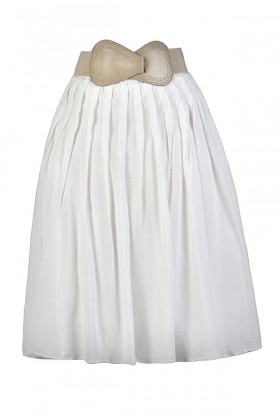 White A-Line Skirt, White Belted Skirt, Cute Summer Skirt