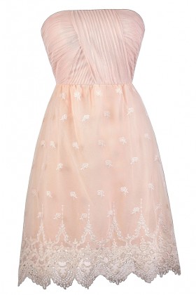 Blush Pink Strapless Dress, Pale Pink Bridesmaid Dress, Cute Pink Dress