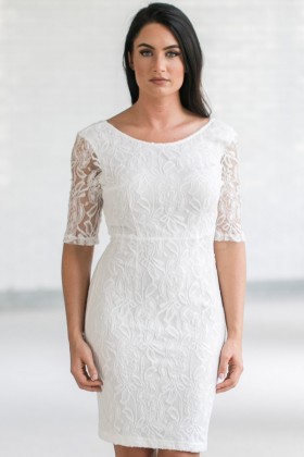 In Awe Of You Lace Pencil Dress in Ivory