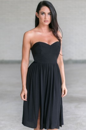 Rosalee Strapless Midi Dress in Black