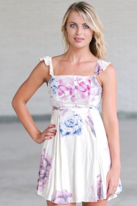 Cute Floral Print Sundress, Watercolor Print Dress, Cute Summer Dress Online