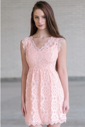 Cute Pink Dress, Pink Lace A-Line Dress, Pink Bridesmaid Dress Online