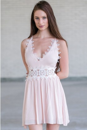 Pale Pink Blush and Ivory Lace Dress, Cute Summer Dress, Pink Party Dress