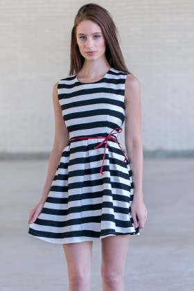 Cute Black and White Stripe A-Line Dress, Summer Boutique Dress