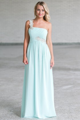 Cute Mint Maxi Bridesmaid Dress Online, Mint Formal Prom Dress