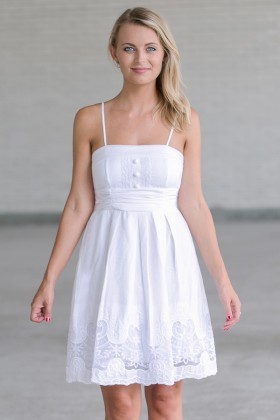 White A-Line Sundress, Cute Summer Dress, White Embroidered Dress