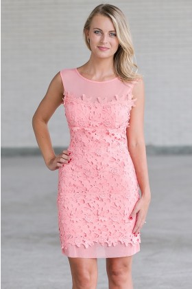 Pink Lace Sheath Dress, Cute Pink Dress Online