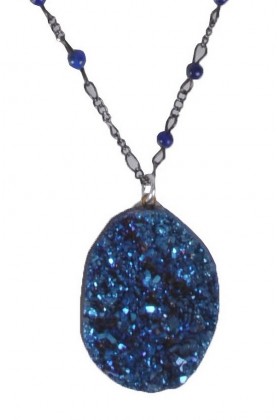 Blue rough stone pendant, Cute Boho Necklace 