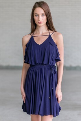 Navy Flutter Top Summer Dress, Cute Juniors Dress Online