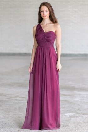 Plum Purple One Shoulder Maxi Bridesmaid Dress