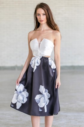 Rose Romance Black and Ivory Cutout Midi Dress