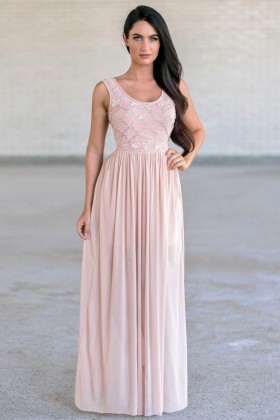 All In The Details Pearl Beaded Maxi Dress in Pale Pink