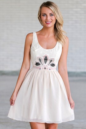 Sunrise Over The Horizon Pink and Beige Embroidered Dress