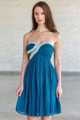 Glisten To Your Heart Embellished Dress in Teal