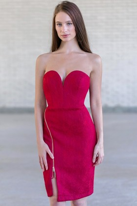 Strapless Wine Red Cocktail Dress, Wine Red Party Dress Online