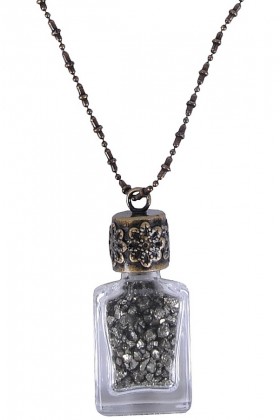 Pyrite Bottle Necklace, Cute Boho Pendant