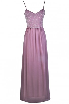 Purple Beaded Maxi Prom Bridesmaid Dress
