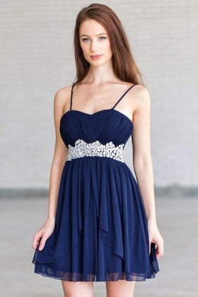 Navy Midnight Blue Embellished Party Dress