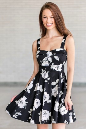 Black and White A-Line Floral Print Sundress