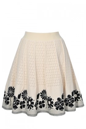 Black and Beige Knit Skirt, Cute Sweater Skirt, Black and Beige Floral Skirt, Black and Beige A-Line Skirt, Cute Knit Skirt