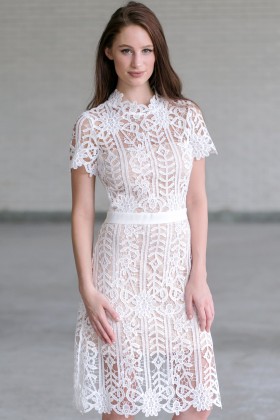 High Time Crochet Lace Midi Dress in Off White