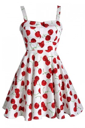 Cheerful Cherry Ivory Printed Fit and Flare Dress