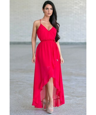 Red High Low Dress, Red Formal Dress, Cute Red Dress Lily Boutique