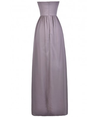 Grey Maxi Bridesmaid Dress | Grey Formal Strapless Dress | Lily Boutique